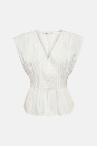 Witte mouwloze blouse van ONLY® met V-hals, knoopsluiting en plooien op de voorkant.