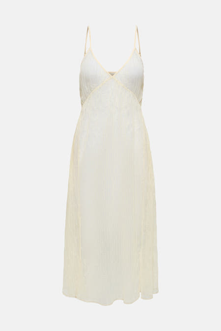 Robe sans manches écru d'ONLY® avec texture de dentelle délicate, col en V et fines bretelles spaghetti.