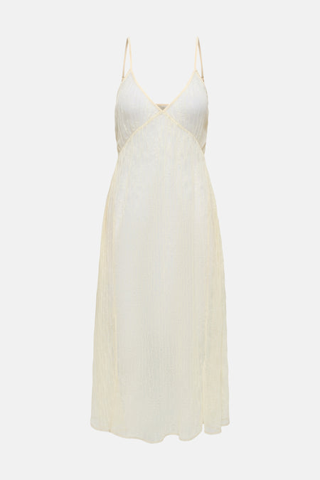 Robe sans manches écru d'ONLY® avec texture de dentelle délicate, col en V et fines bretelles spaghetti.