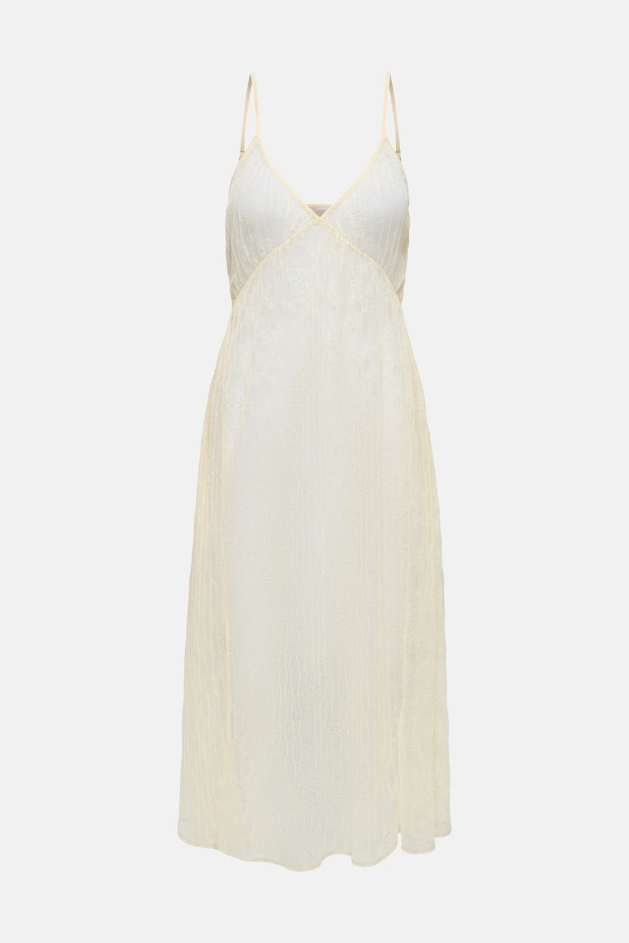 Robe sans manches écru d'ONLY® avec texture de dentelle délicate, col en V et fines bretelles spaghetti.