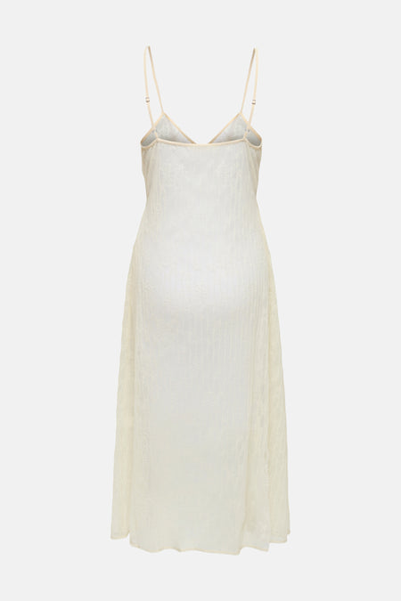 Robe sans manches écru d'ONLY avec motif en dentelle délicat et fines bretelles réglables, vue de dos.