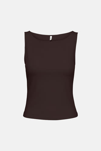 Haut sans manches marron d'ONLY® avec col rond et une petite étiquette dans le cou.