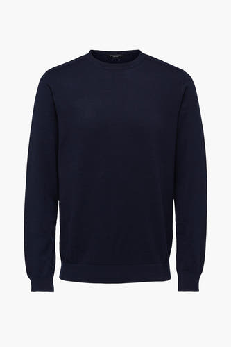 T-shirt bleu avec col rond de SELECTED, design simple avec des manches longues.