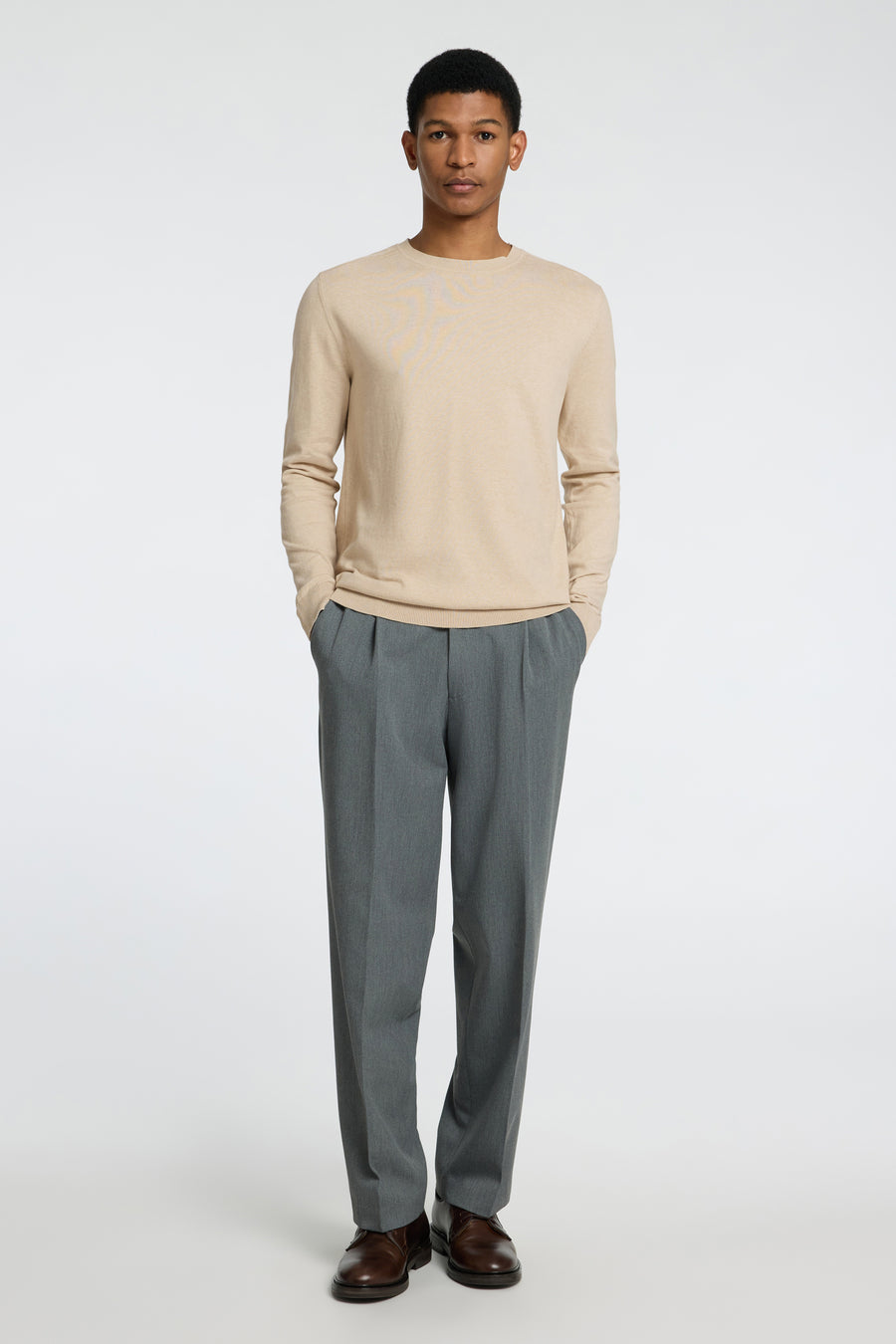 Pull à col rond - beige - SELECTED