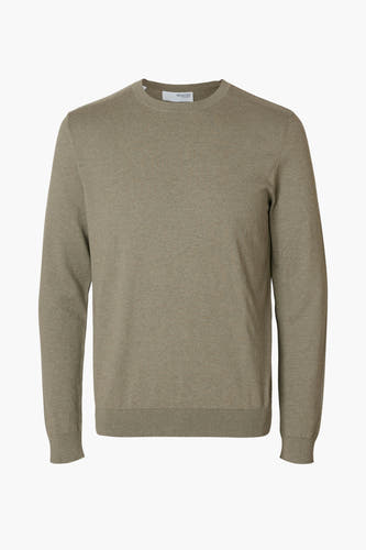 Pull vert avec col rond de SELECTED, couleur unie et tricot fin.