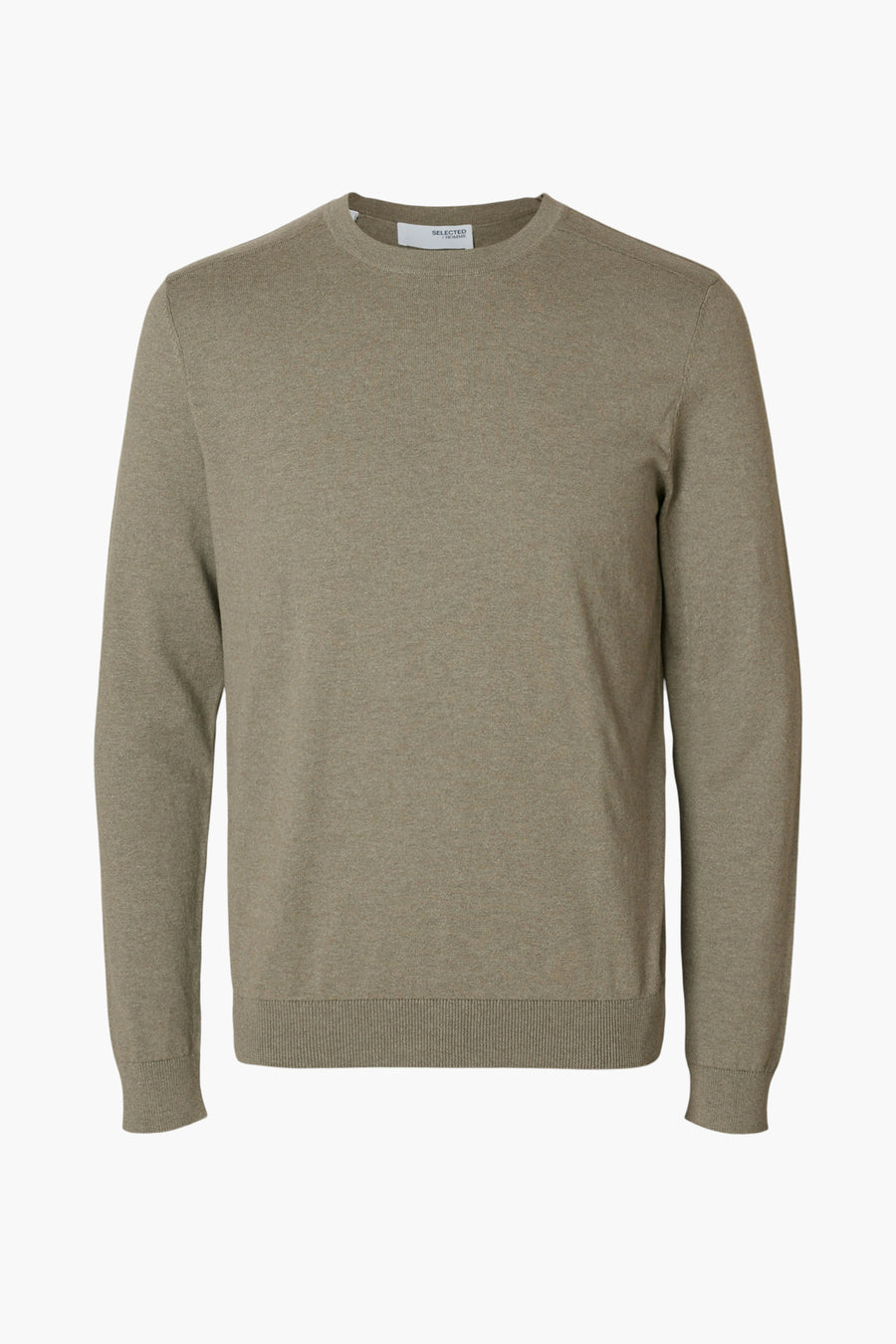 Pull vert avec col rond de SELECTED, couleur unie et tricot fin.