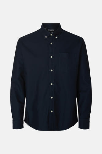 Chemise bleue à manches longues de SELECTED, avec col boutonné et poche poitrine.