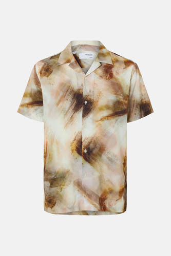 Chemise brune à manches courtes de SELECTED HOMME, avec un motif abstrait et aquarel..
