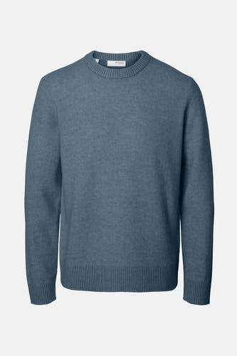T-shirt bleu avec col rond de SELECTED HOMME, doté d'une fine structure en bretelles.