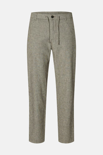 Pantalon marron de SELECTED, avec cordon de serrage et fermeture à boutons, en tissu texturé.