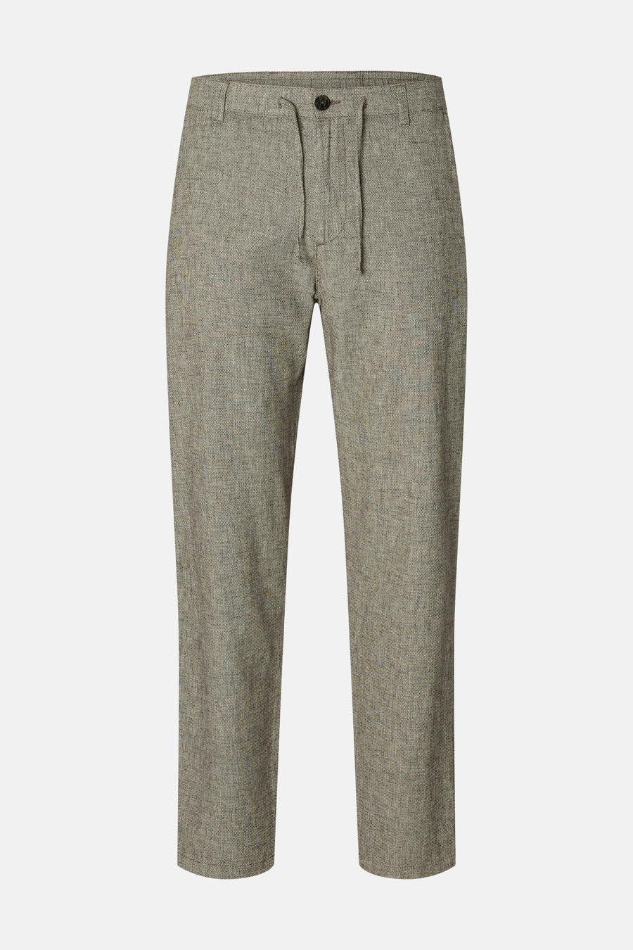 Pantalon marron de SELECTED, avec cordon de serrage et fermeture à boutons, en tissu texturé.