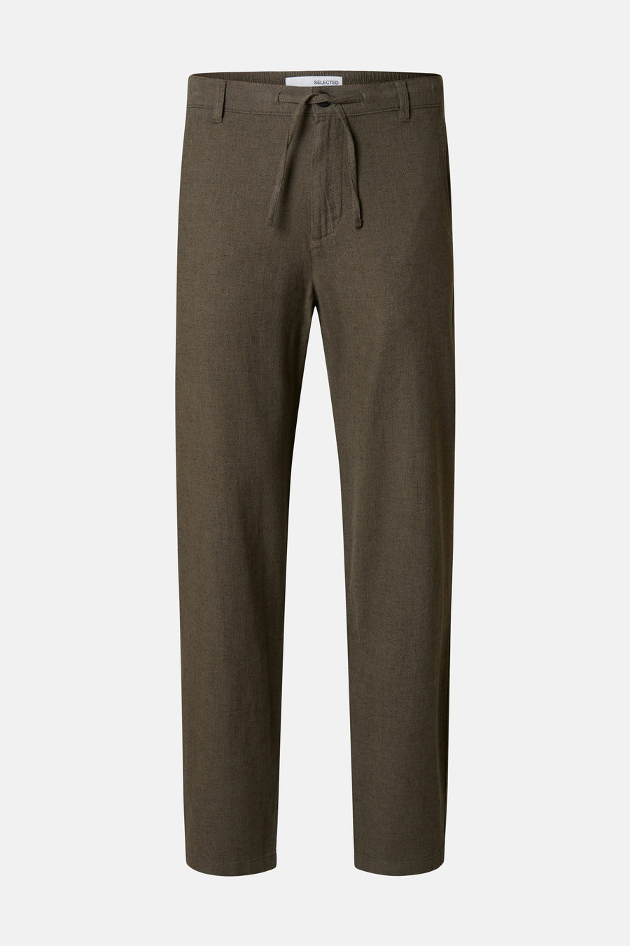 Pantalon multicolore de SELECTED, avec cordon de serrage et poches, sur un fond lisse.