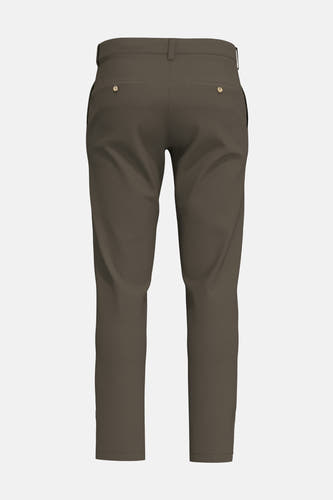 Pantalon de costume brun SELECTED, vu de l'arrière avec deux boutons sur les poches arrièreères.