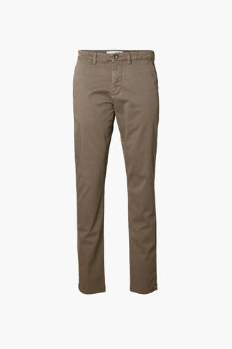 Pantalon de costume brun SELECTED, couleur unie, avec fermeture à boutons et poches.