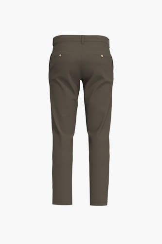 Pantalon de costume brun SELECTED, avec des détails de boutons sur les poches arrière, vu de derrière.
