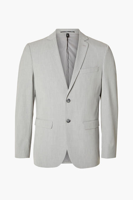 Grijze blazer van SELECTED, met reverskraag en knoopsluiting, perfect voor een stijlvolle gelegenheid.
