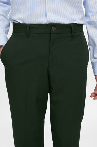Pantalon de costume vert de SELECT SELECTED, un un motif sub sub subtiléé avec une chemise à rayures.