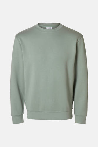 Pull vert avec col rond de SELECTED, à manches longues et poignets côtelés.