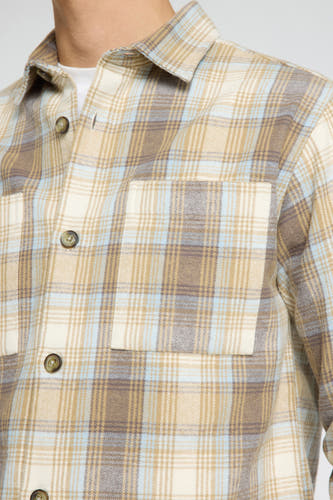 Chemise beige à longues manches de SELECTED, avec un motif à carreaux et une poche po.