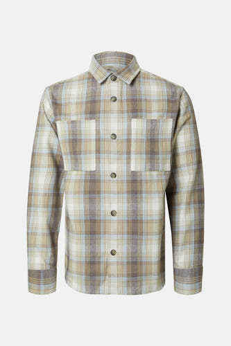 Chemise beige à manches longues de SELECTED, avec un motif à carreaux et une fermeture à boutons.