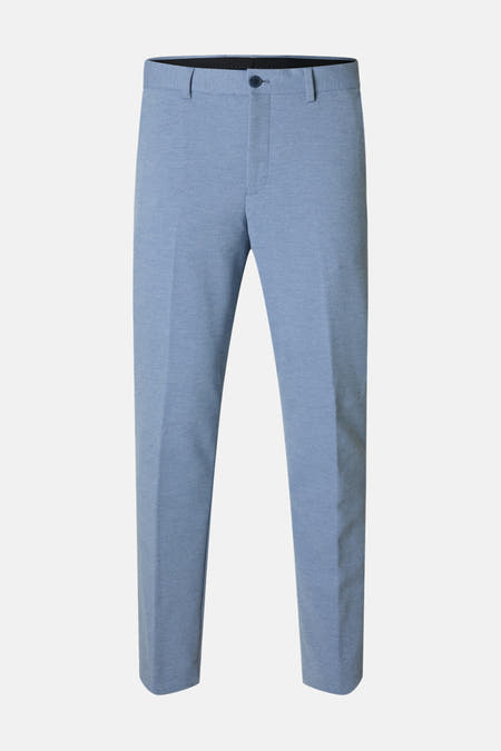 Pantalon de costume bleu SELECTED, tissu blanc avec une texture subtile.