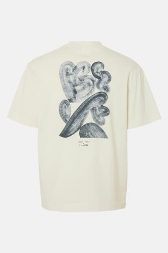T-shirt écru à manches courtes de SELECTED, avec une impression graphique abstraite sur le dos.