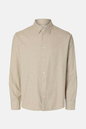 Chemise beige à longues manches de SELECTED, avec col et boutons et une texture subtile.
