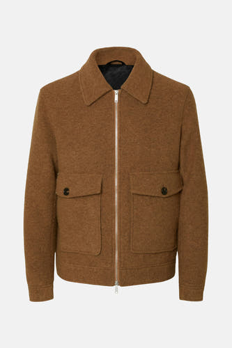 Manteau court brun de SELECTED, avec fermeture à glissière et poches boutonnées.