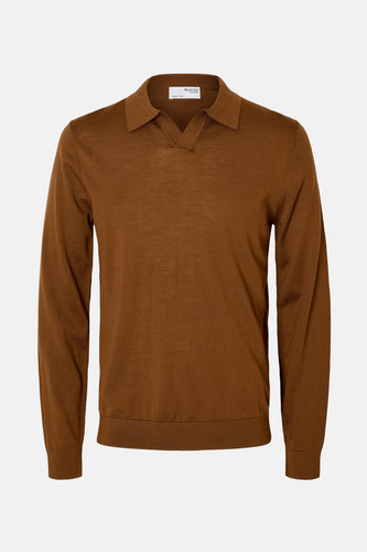 Pull à col en V - brun - SELECTED