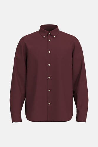 Bordeaux overhemd met lange mouwen van SELECTED, effen design met witte knopen.

