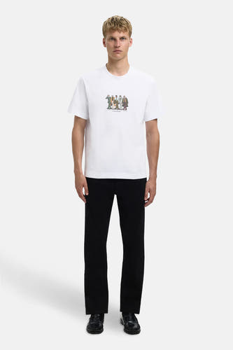 T-shirt blanc à manches courtes de SELECTED, avec une petite image d'un groupe d'hommes.