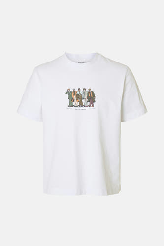 T-shirt blanc à manches courtes de SELECTED, avec un dessin de figures qui marchent.