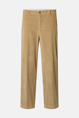 Pantalon corduroy marron de SELECTED, avec des poches droites et une fermeture à glissière.