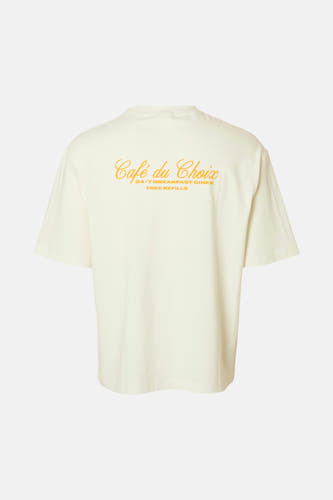 T-shirt écru à manches courtes de SELECTED, avec une impression de café sur le dos.