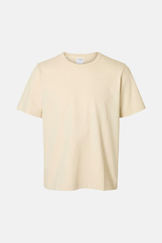T-shirt beige à manches courtes de SELECTED, uni et avec un col rond.