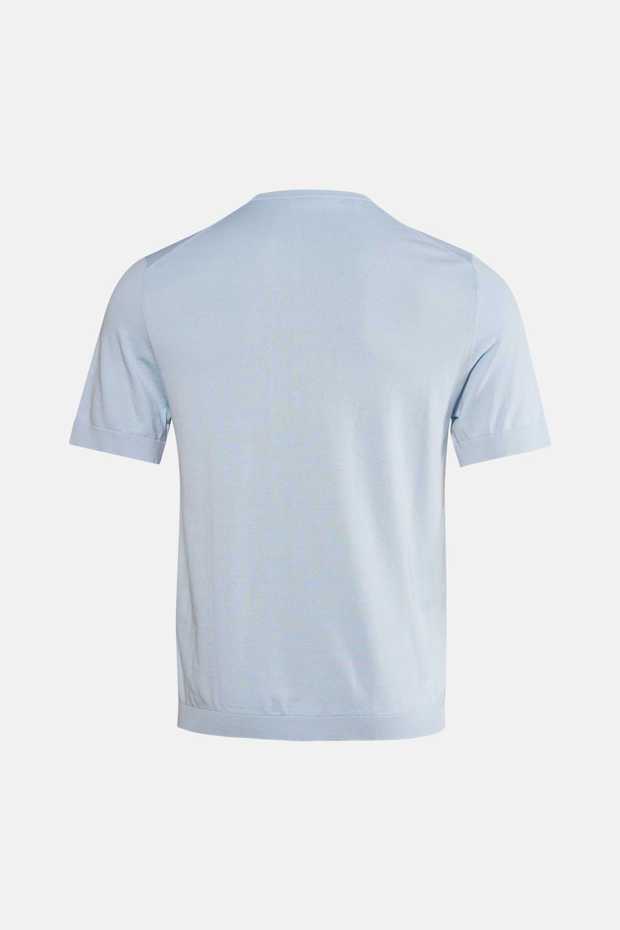 Pull en maille fine bleu clair de SELECTED avec manches courtes, col rond et finition côtelée, dos.