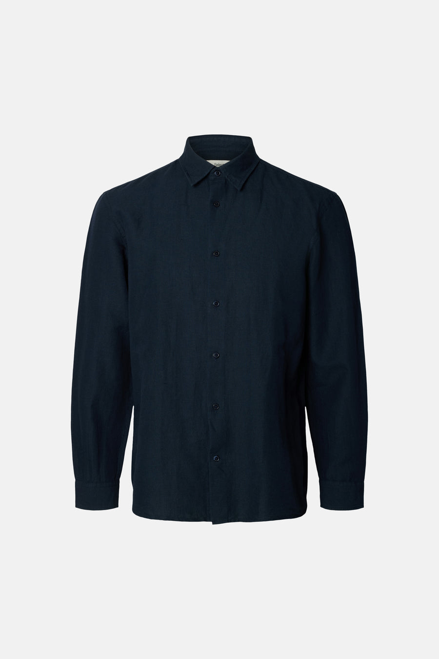 Donkerblauw lange mouwen overhemd van SELECTED, klassiek model met knoopsluiting en gesteven look, front view