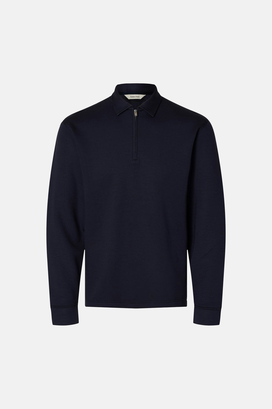 Pull bleu à manches longues de SELECTED, avec une fermeture éclair au col.