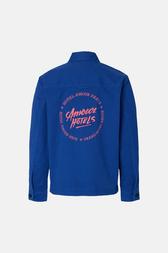 Veste bleue de SELECTED, avec un imprimé rose circulaire dans le dos.