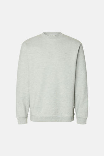 Pull gris à col rond de SELECTED, tissu uni et logo discret.