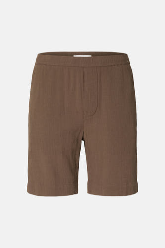 Bruine korte broek van SELECTED met ribstructuur, elastische taille en voorzak, front view