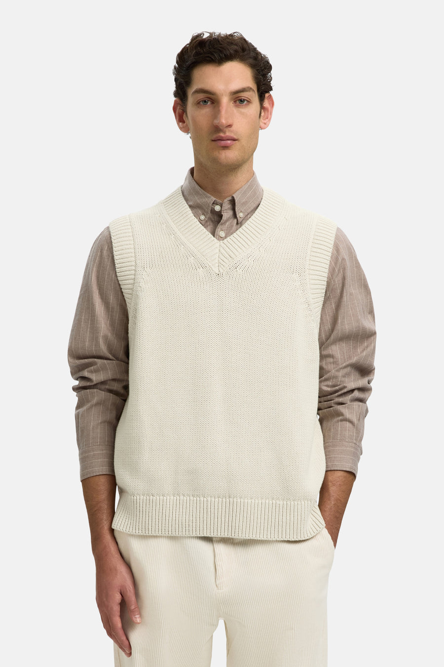 Pull col V beige - SELECTED
