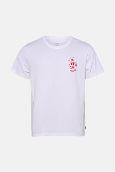 T-shirt blanc à manches courtes Levi's®, avec un imprimé graphique rouge sur la poitrine.