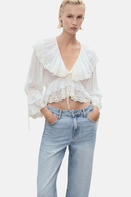 Jeans wide Light blue denim - MANGO