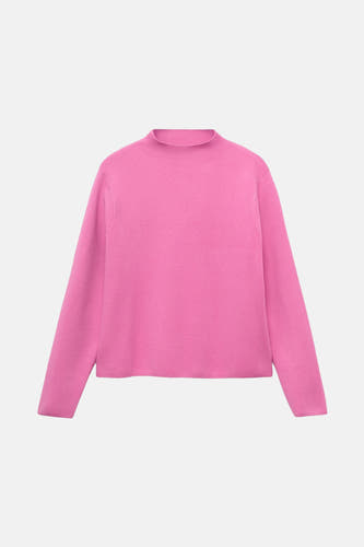 T-shirt rose avec col rond de MANGO, texture lisse et manches longues.