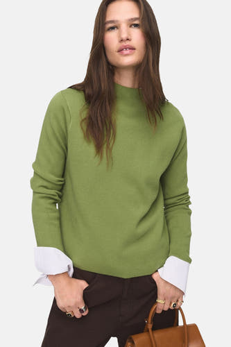 T-shirt vert avec col rond de MANGO, à longues manches et une coupe décontractée.