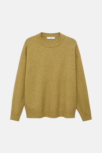 T-shirt vert avec col rond de MANGO, avec des manches longues et une fine texture douce.