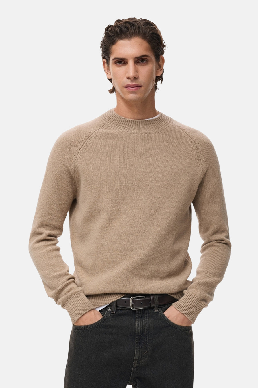 Pull à col rond - Beige - MANGO