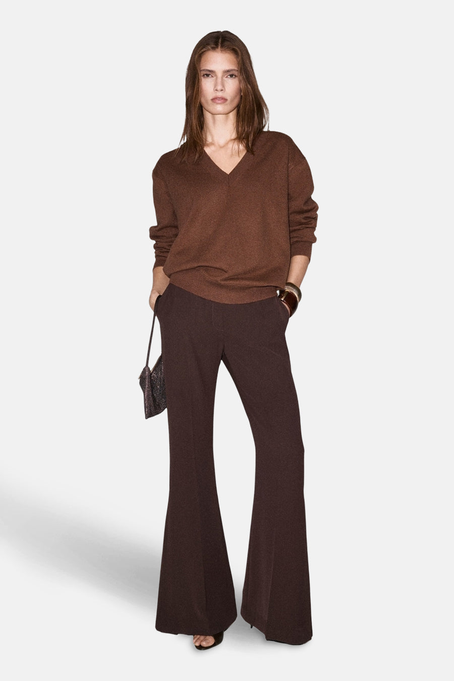 Pull col V brun - MANGO