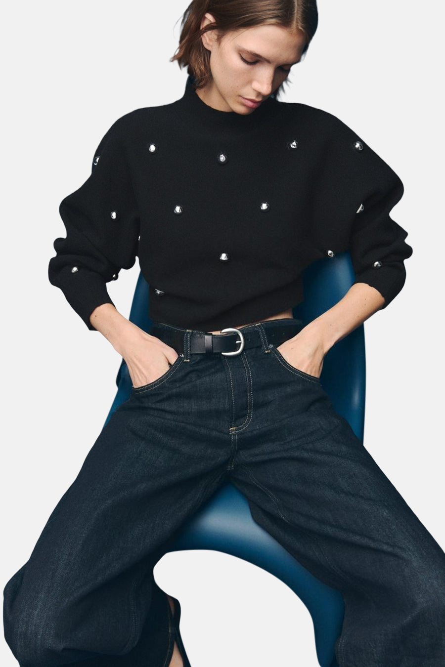 Pull col O noir - MANGO - MANGO